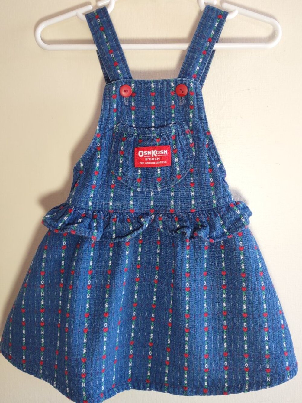 Vintage USA OshKosh Bgosh Overall Dress Jumper Size 2T Rare O❤SH KOSH Design